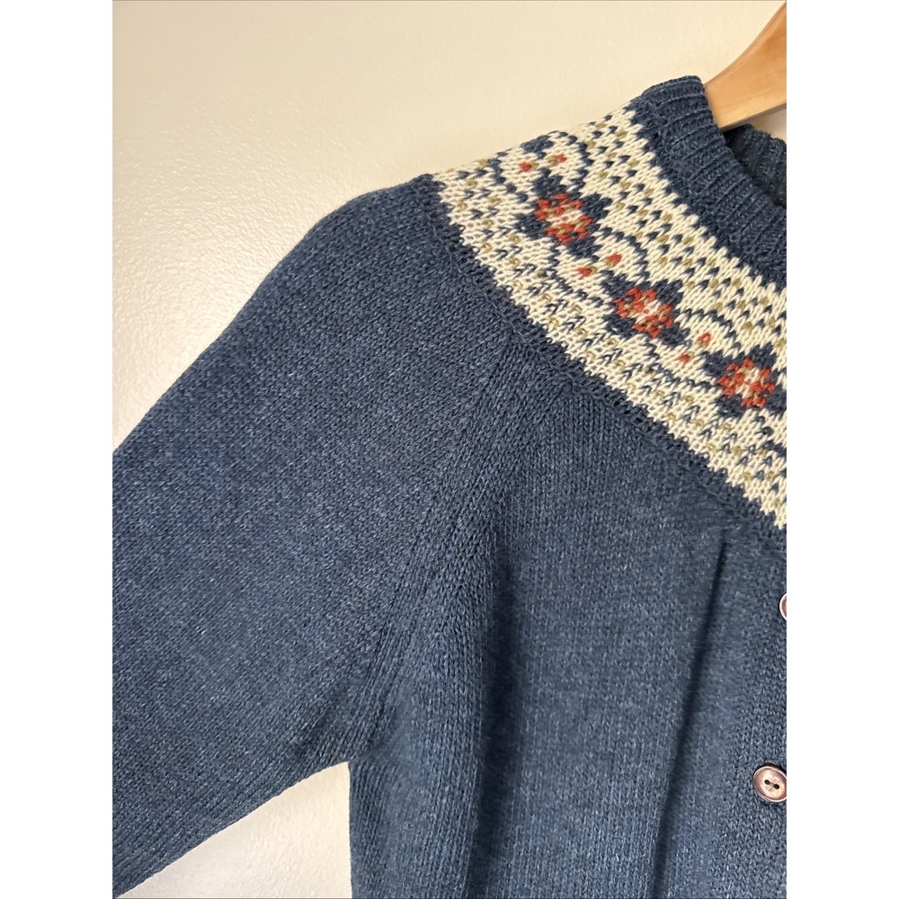 Dark Blue Nordic Yoke Button-Up Cardigan Sweater - Picture 3 of 7